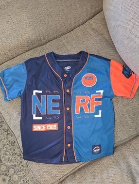 Nerf Blue & Orange Button Front Kids Jersey